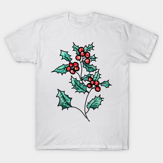 Holly leaves Christmas T-Shirt by Sleepycircle